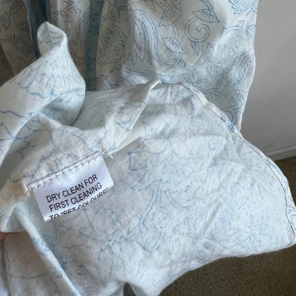 Sue Sartor India Amory Floral Midi Tie Waist Dress Blue White Size Small - Picture 8 of 10